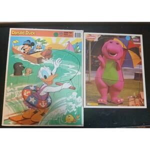 Vintage Barney Disney Playskool Wooden Puzzles